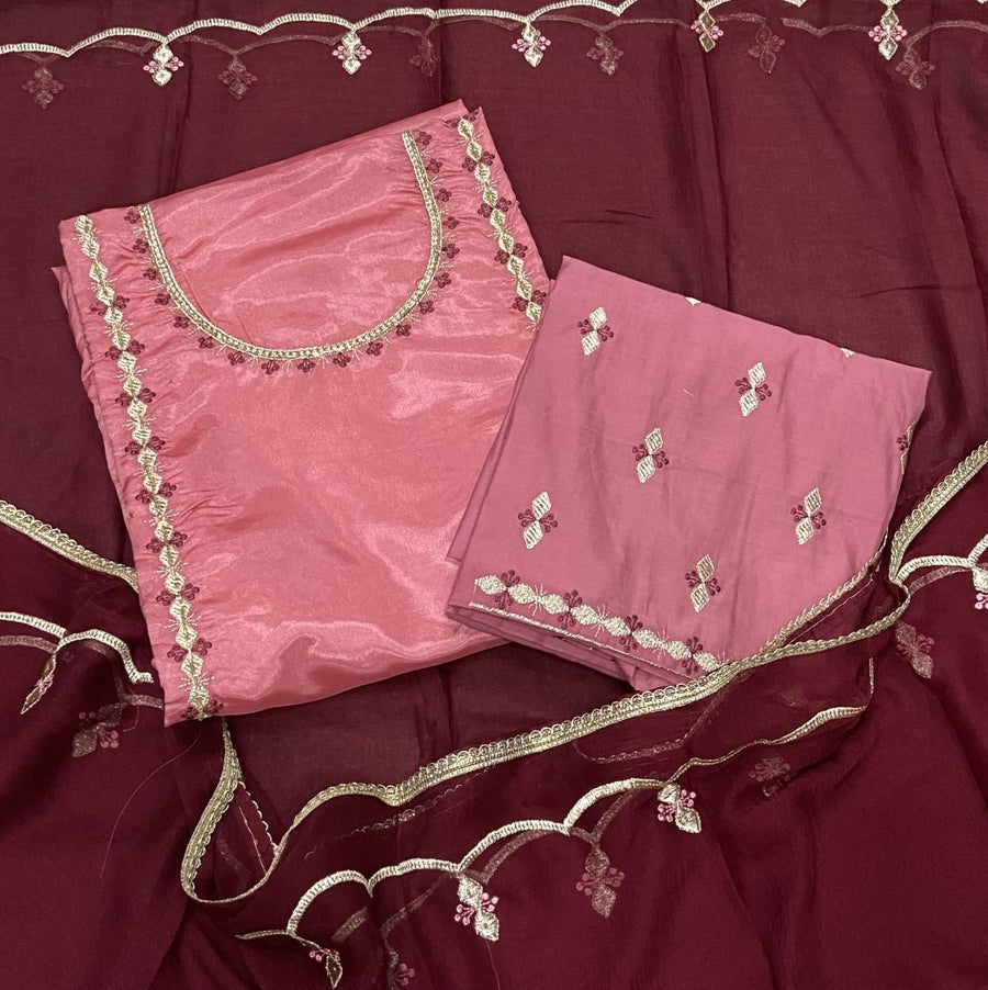 Classy Glass Organza Suit Set with Cutdana & Zari Thread Work - Yanchi