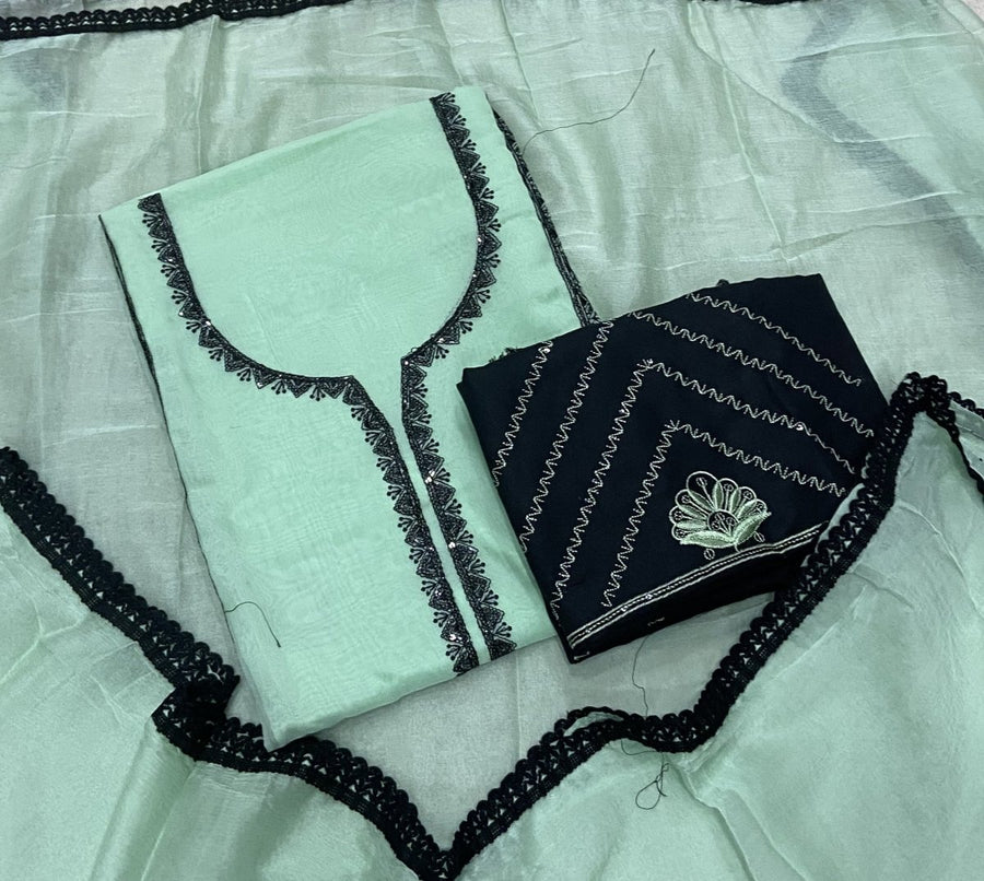 Classy Glass Organza Suit set with dhaga Work - Yanchi