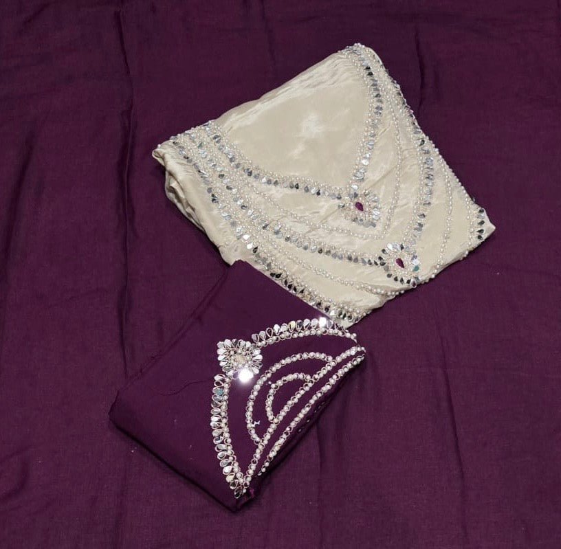 Classy Glass Organza Suit Set with Heavy Pearl & Real Mirror Work - Yanchi