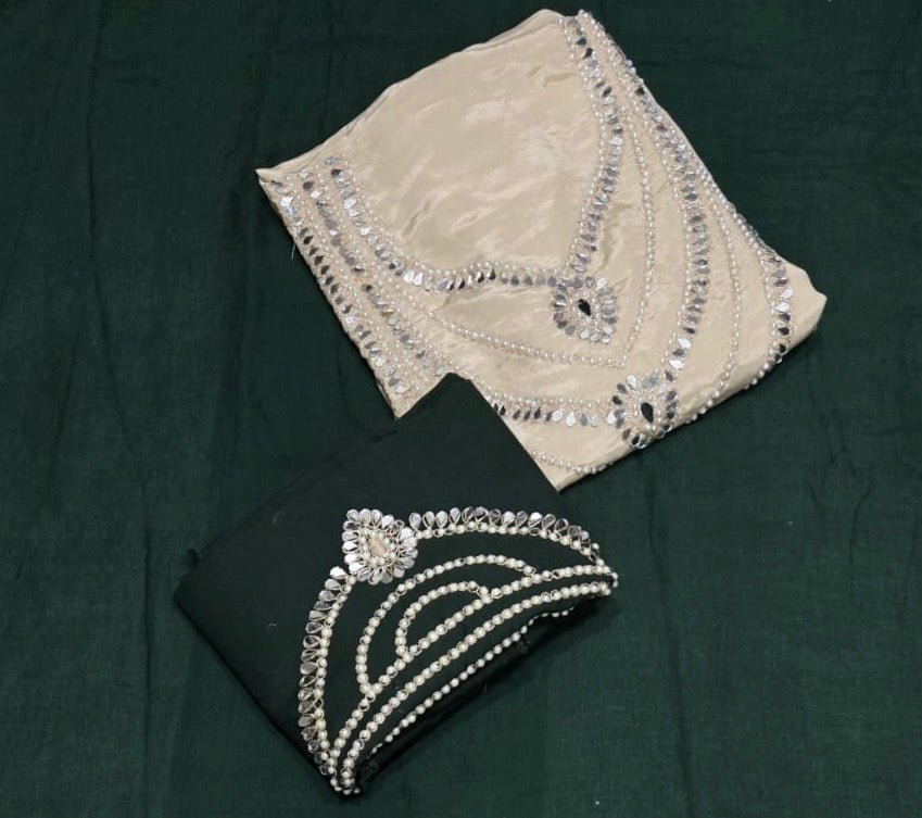 Classy Glass Organza Suit Set with Heavy Pearl & Real Mirror Work - Yanchi