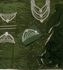 Classy Glass Organza Suit Set with Heavy Pearl & Real Mirror Work - Yanchi