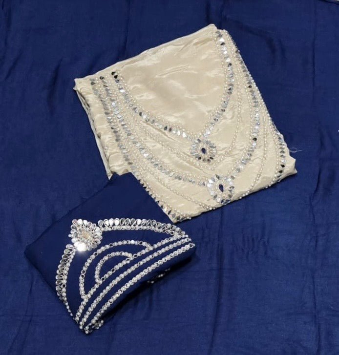 Classy Glass Organza Suit Set with Heavy Pearl & Real Mirror Work - Yanchi