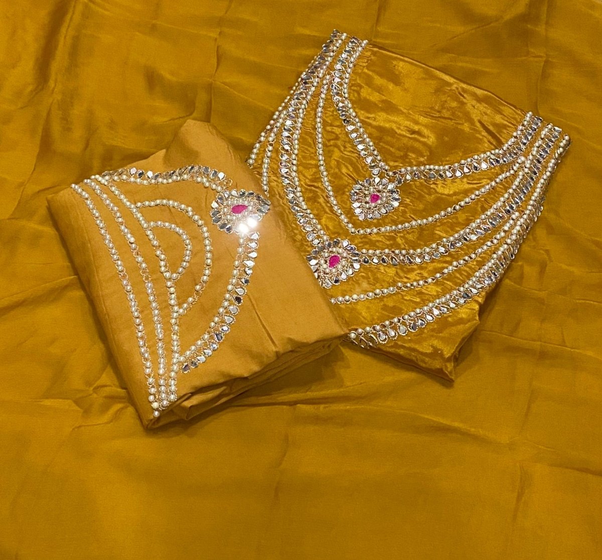 Classy Glass Organza Suit Set with Heavy Pearl & Real Mirror Work - Yanchi