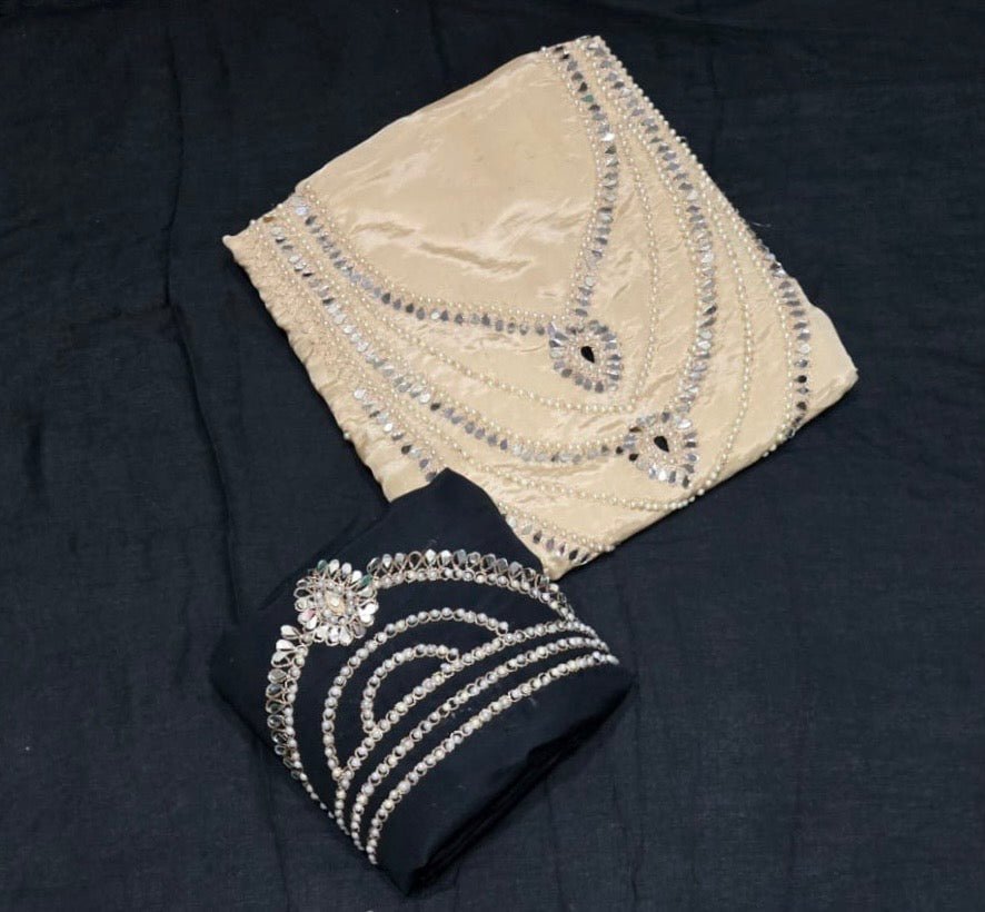 Classy Glass Organza Suit Set with Heavy Pearl & Real Mirror Work - Yanchi