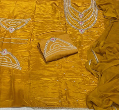 Classy Glass Organza Suit Set with Heavy Pearl & Real Mirror Work - Yanchi