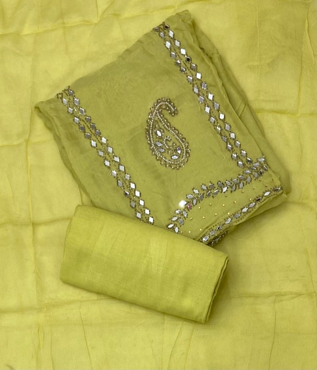 Classy Glass Organza Suit Set with Heavy Real Mirror Work - Yanchi
