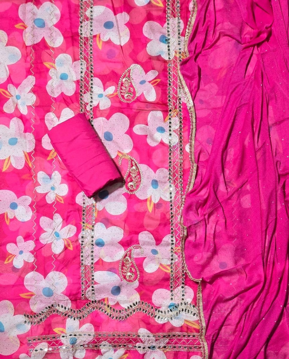 Classy Glass Organza Suit Set with Heavy Real Mirror Work - Yanchi