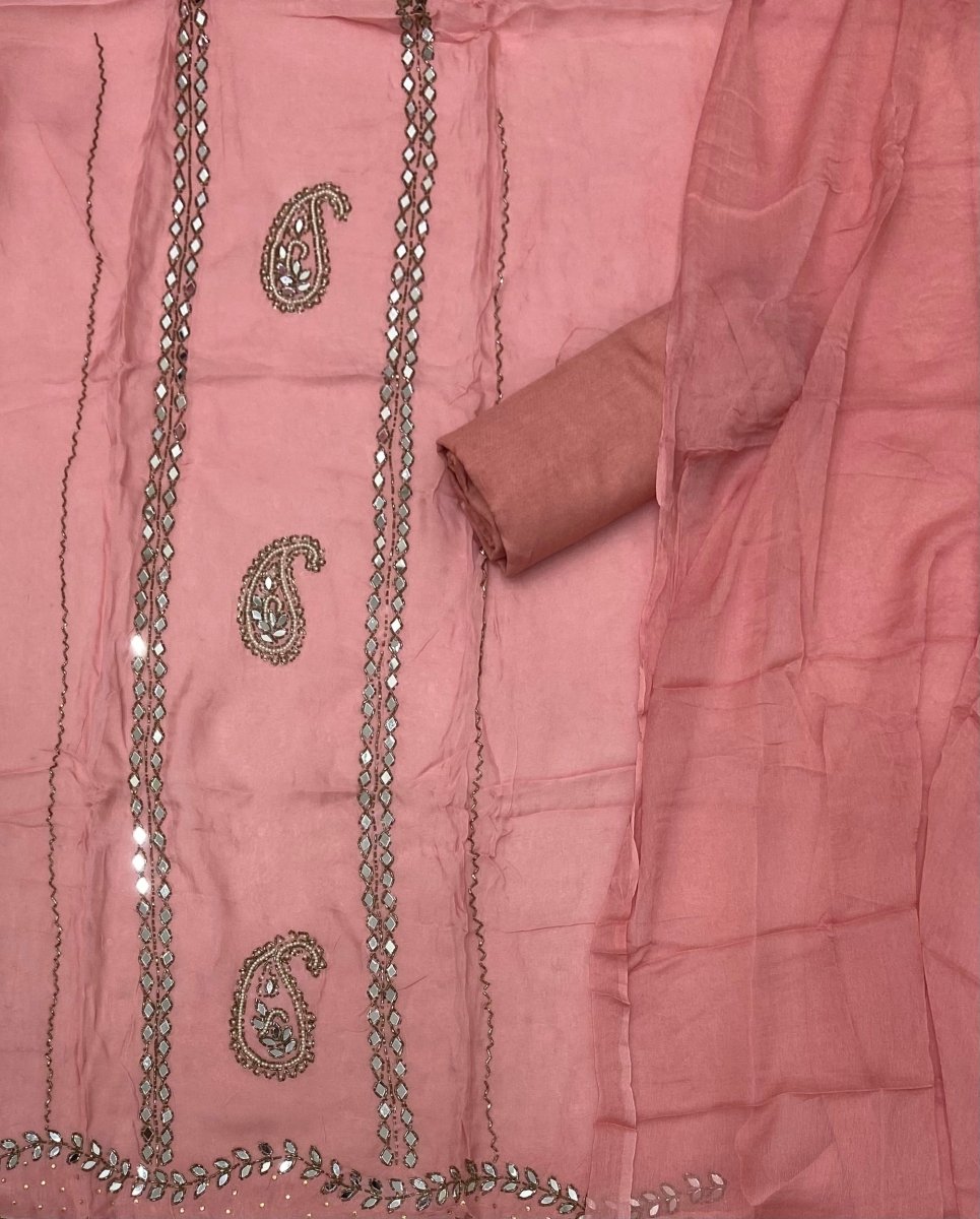 Classy Glass Organza Suit Set with Heavy Real Mirror Work - Yanchi