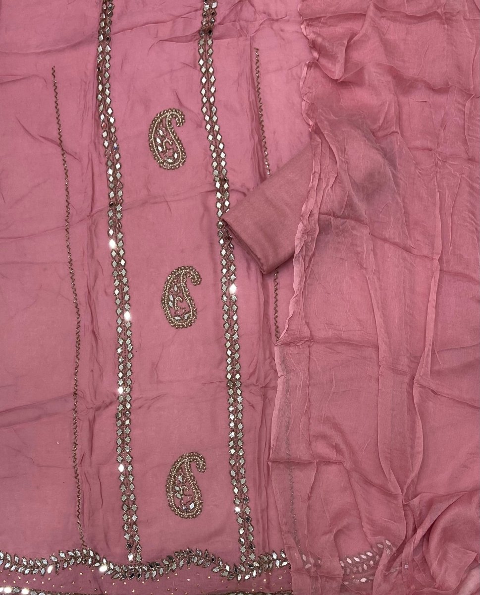 Classy Glass Organza Suit Set with Heavy Real Mirror Work - Yanchi