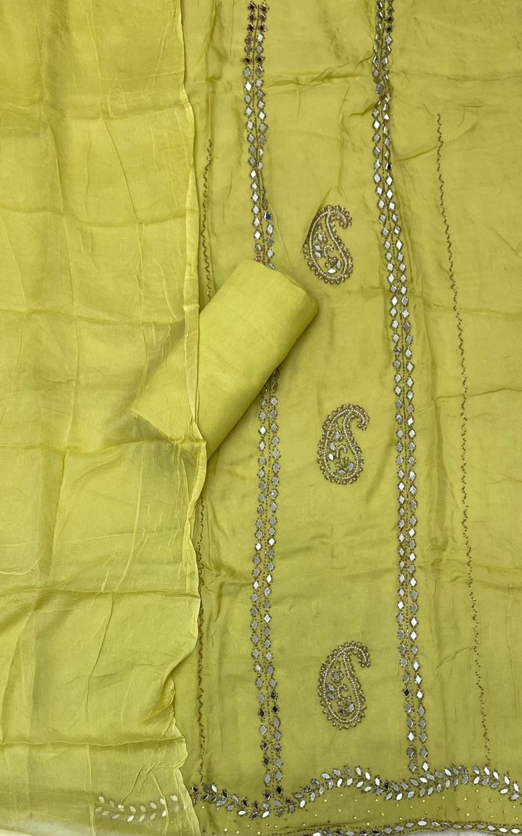 Classy Glass Organza Suit Set with Heavy Real Mirror Work - Yanchi