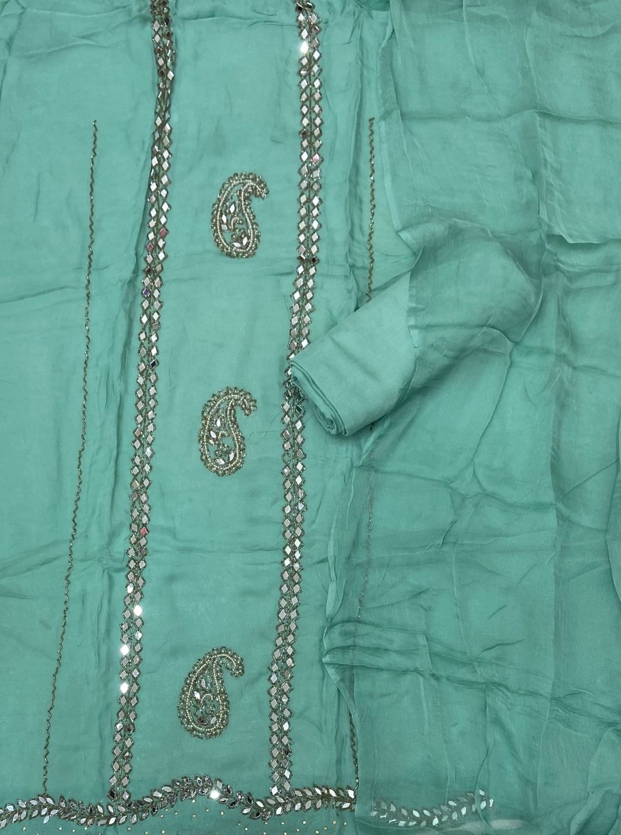 Classy Glass Organza Suit Set with Heavy Real Mirror Work - Yanchi