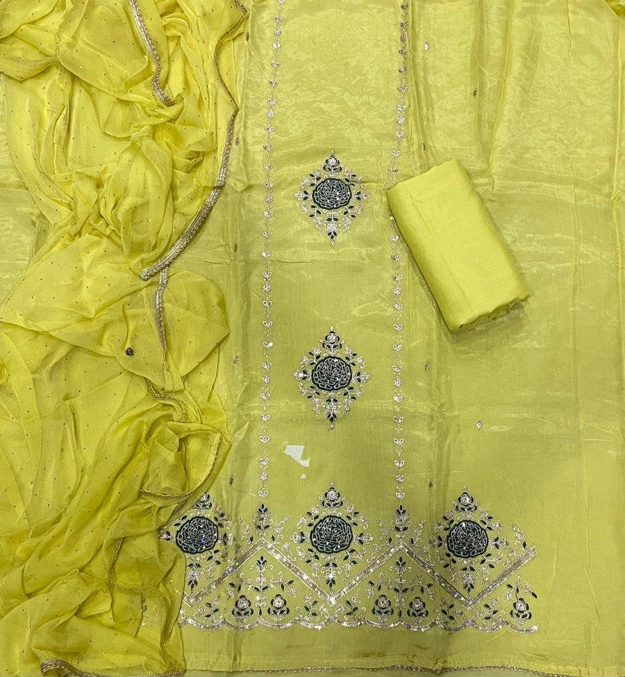 Classy Glass Organza Suit Set with Sequence & Zari Thread Work - Yanchi