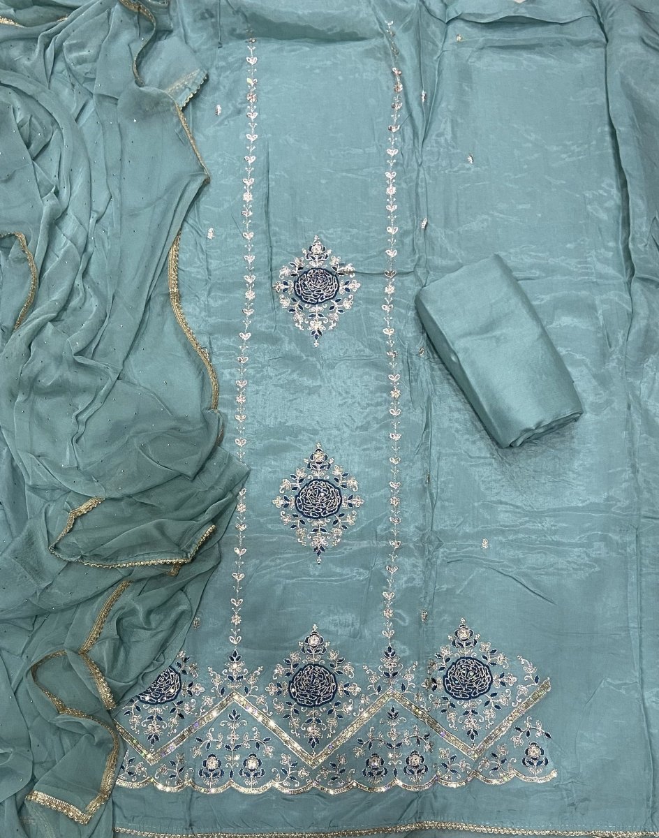 Classy Glass Organza Suit Set with Sequence & Zari Thread Work - Yanchi