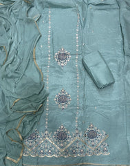 Classy Glass Organza Suit Set with Sequence & Zari Thread Work - Yanchi
