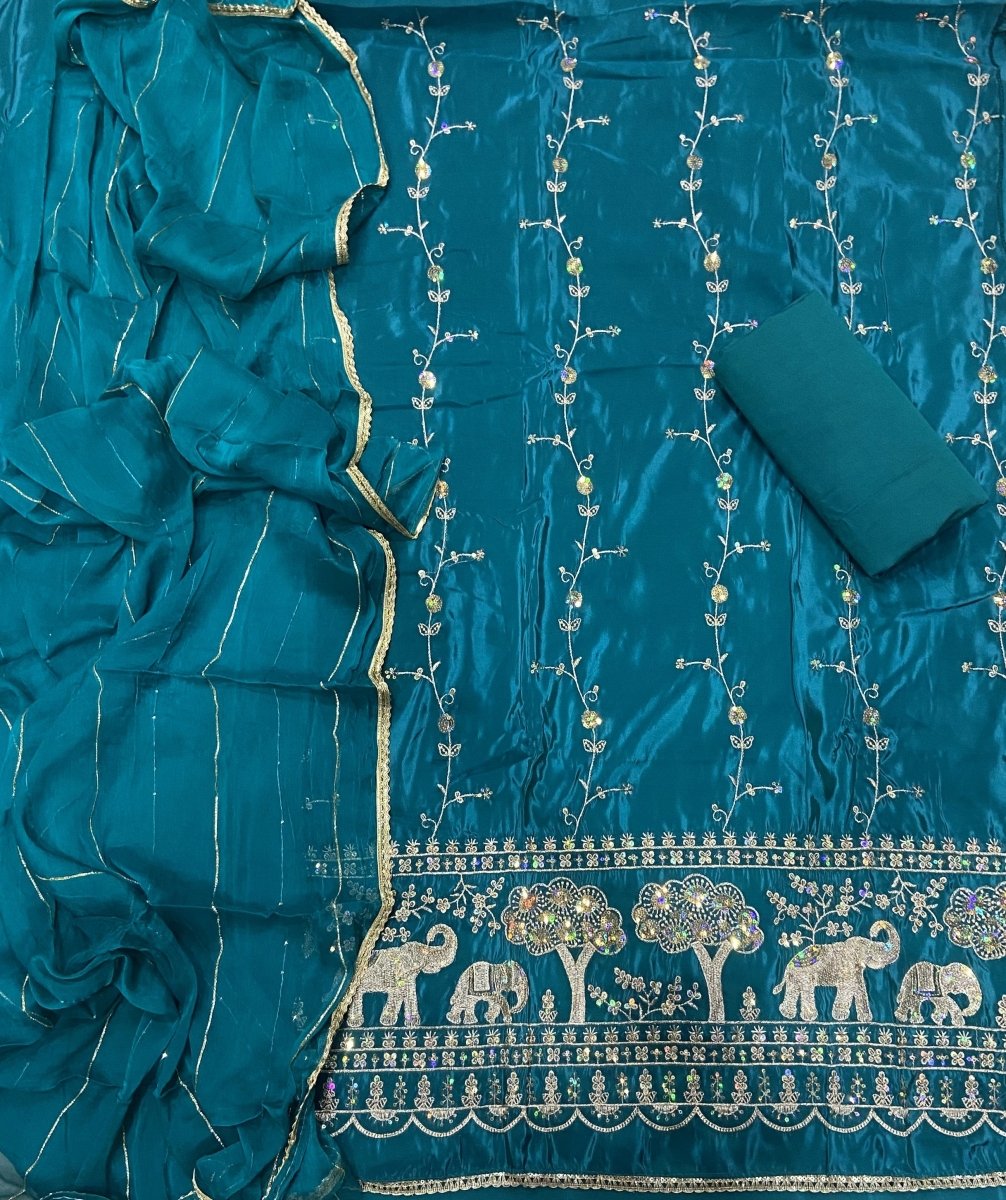 Classy Glass Organza Suit Set with sequence & Zari Thread Work - Yanchi