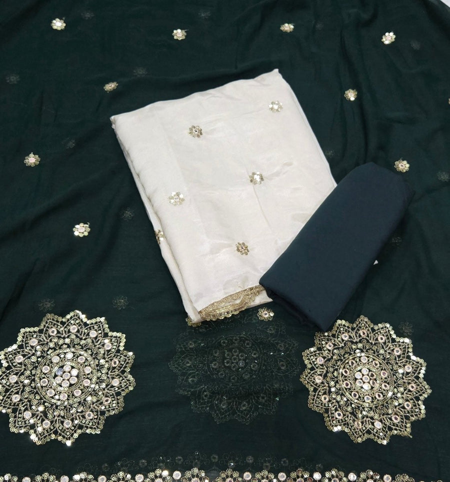 Classy Glass Organza Suit Set with Sequence & Zari Thread Work - Yanchi