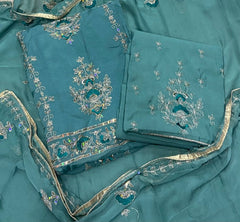 Classy Glass Organza Suit Set with Sequence & Zari Thread Work - Yanchi