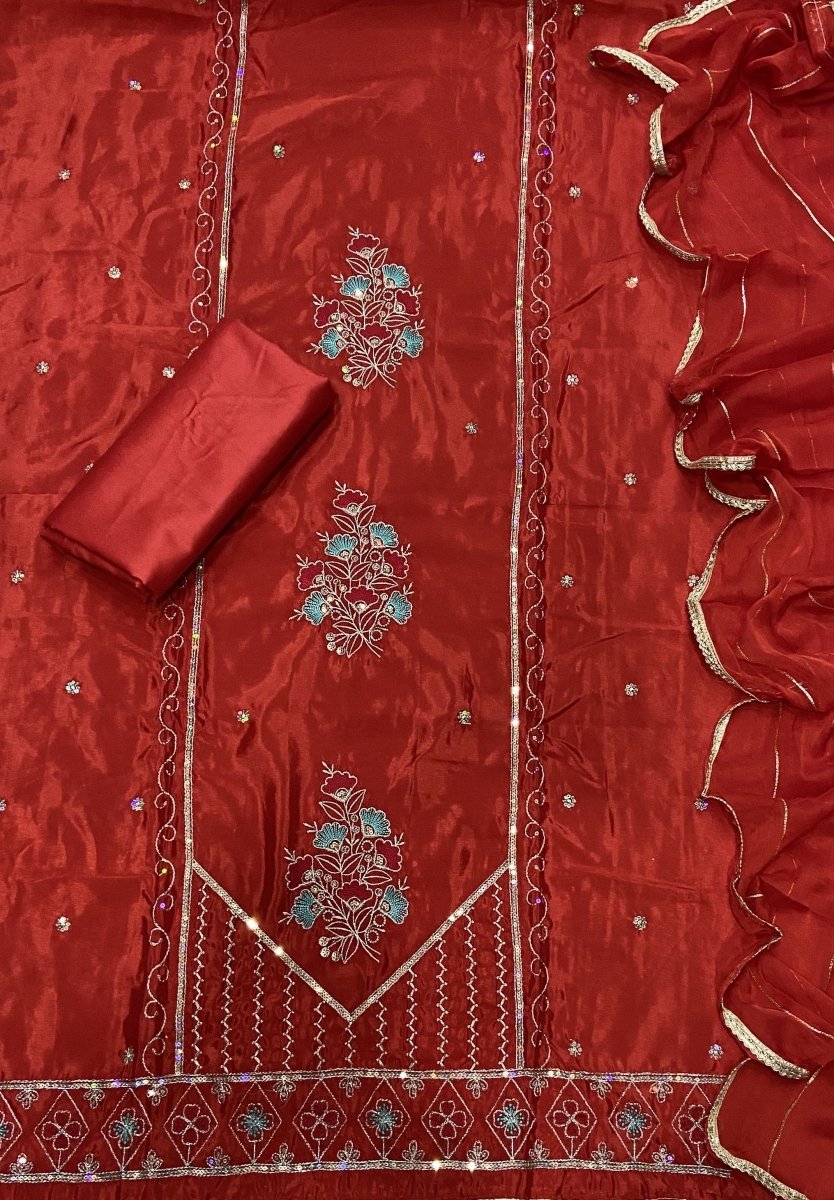 Classy Glass Organza Suit Set with Sequence & Zari Thread Work - Yanchi