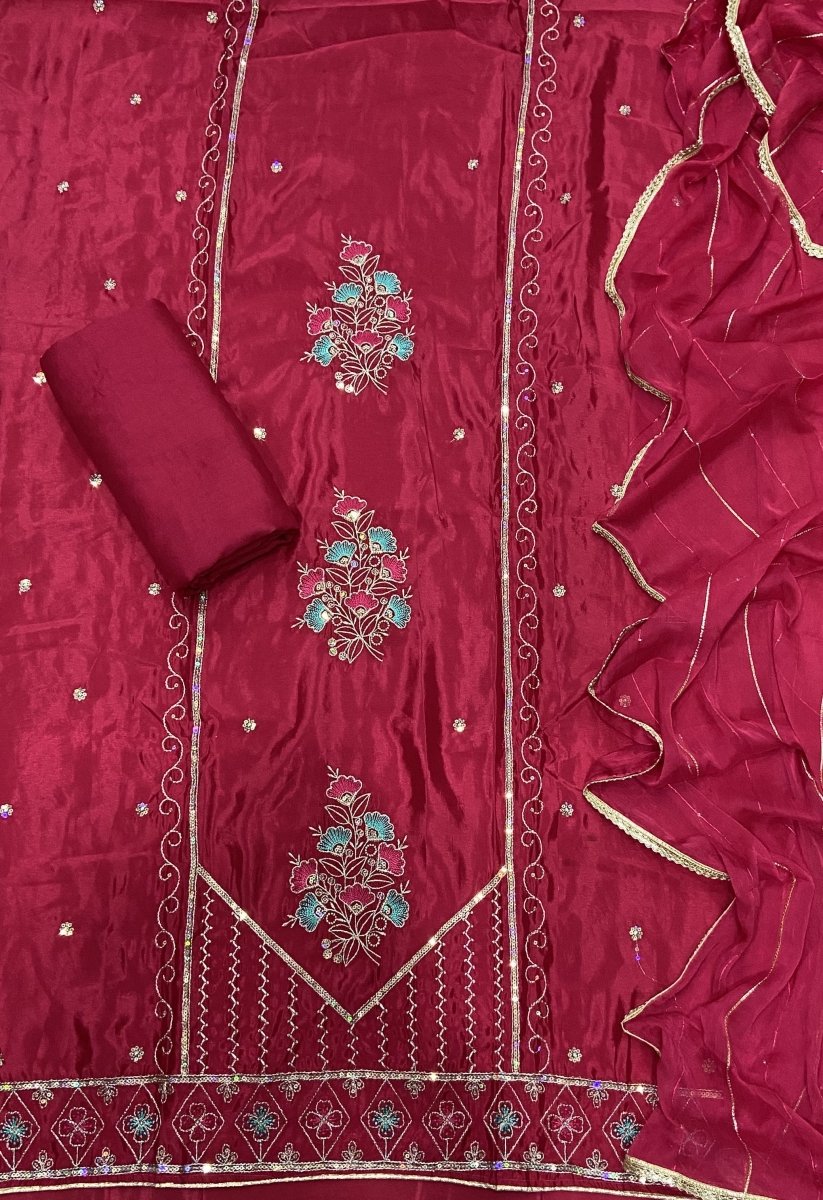 Classy Glass Organza Suit Set with Sequence & Zari Thread Work - Yanchi
