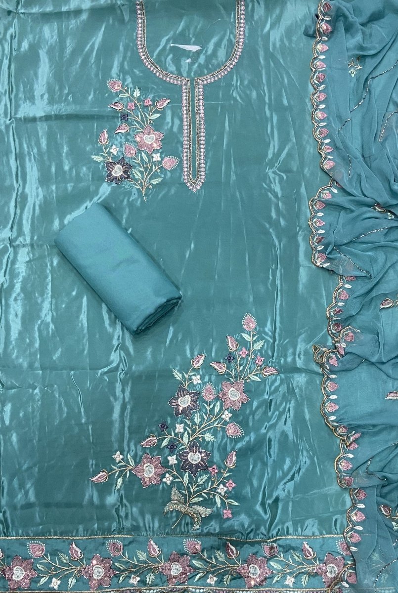 Classy Glass Organza Suit Set with Sequence & Zari Thread Work - Yanchi