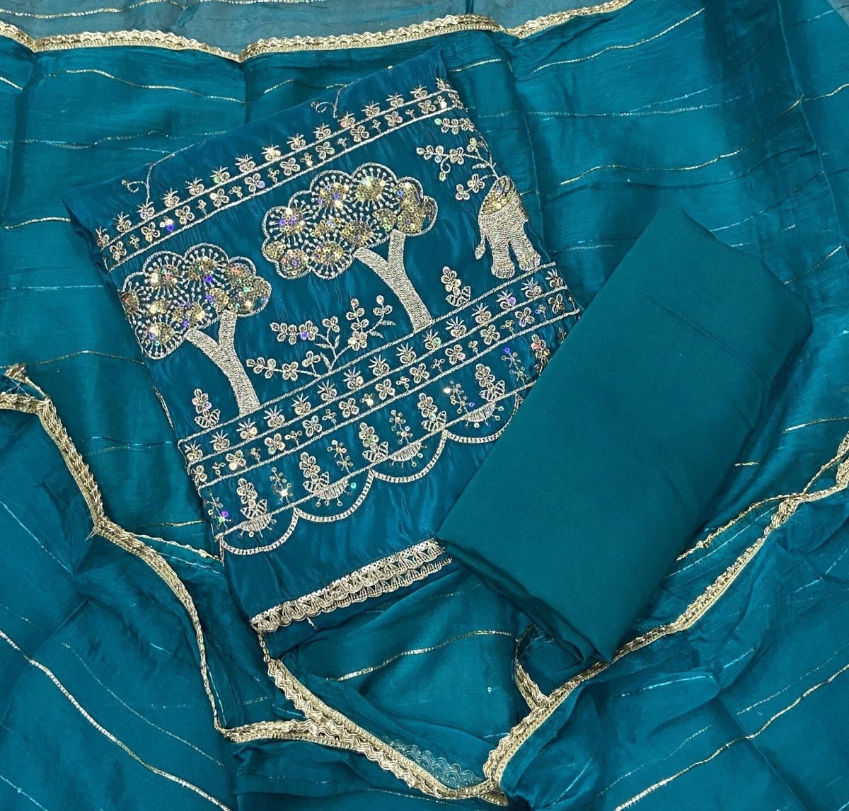 Classy Glass Organza Suit Set with sequence & Zari Thread Work - Yanchi