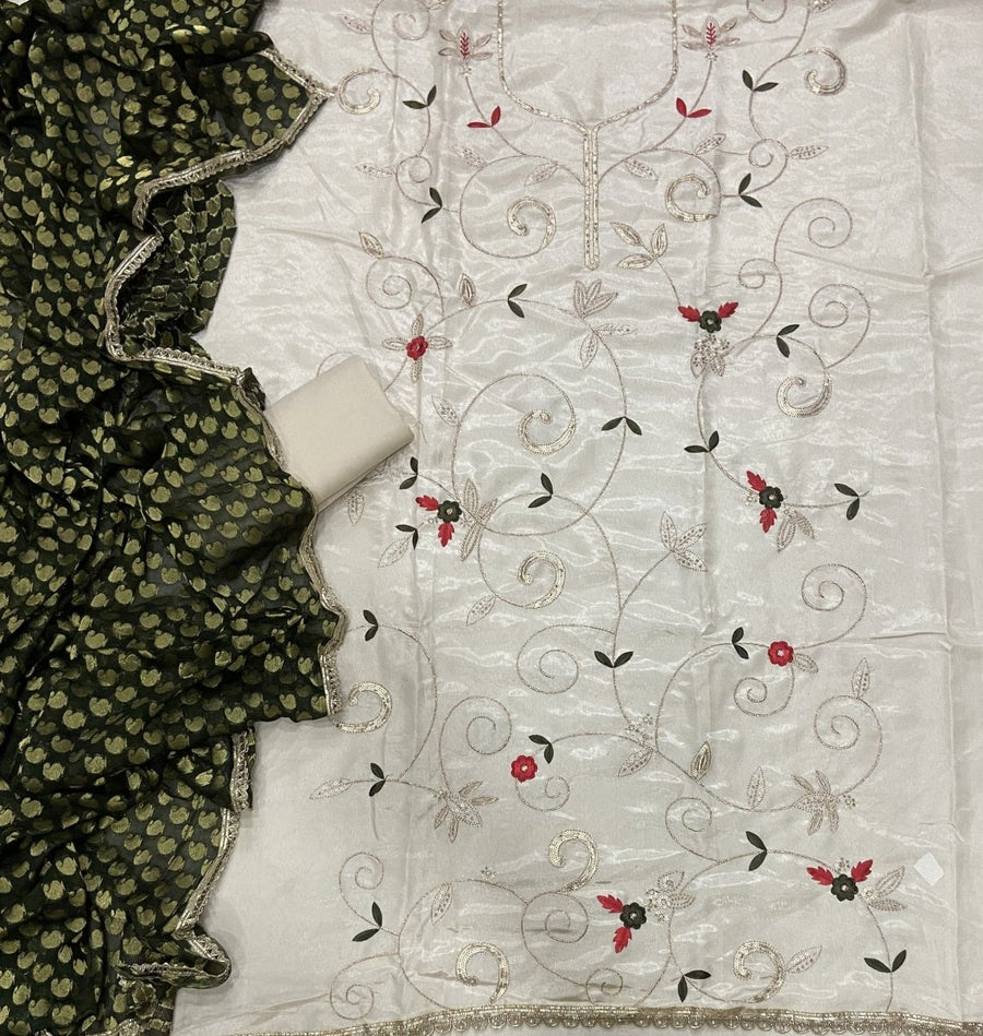 Classy Glass Organza Suit Set with Sequence & Zari Thread Work - Yanchi