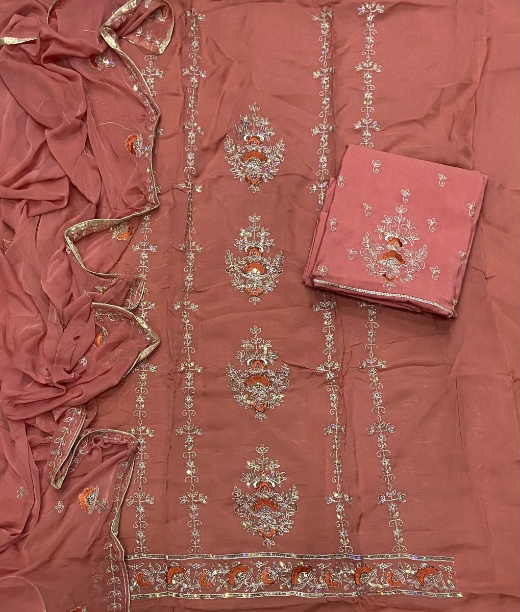 Classy Glass Organza Suit Set with Sequence & Zari Thread Work - Yanchi