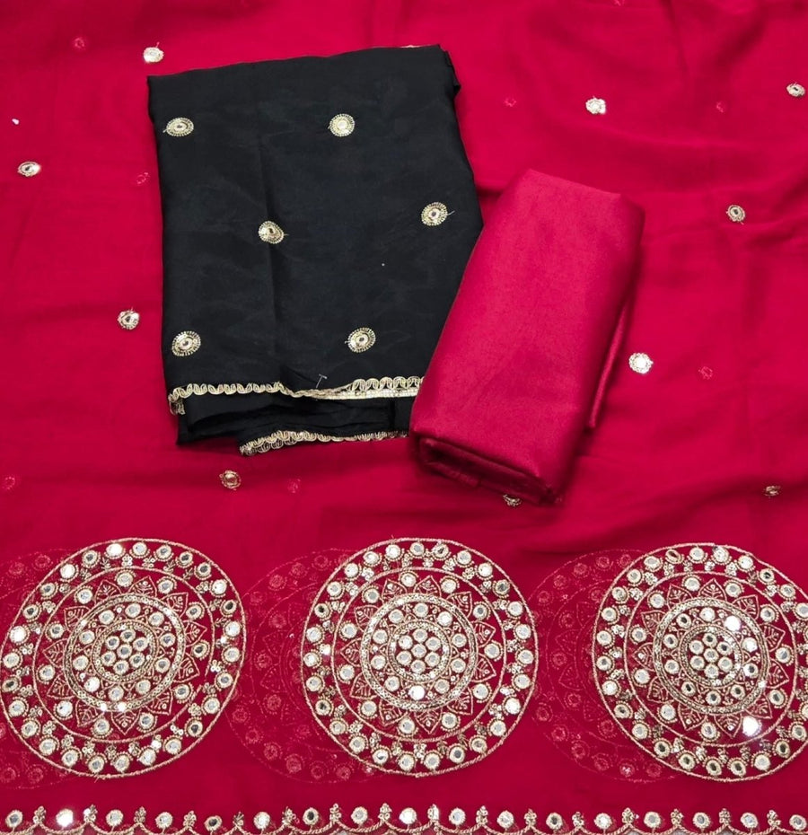 Classy Glass Organza Suit Set with Sequence & Zari Thread Work - Yanchi