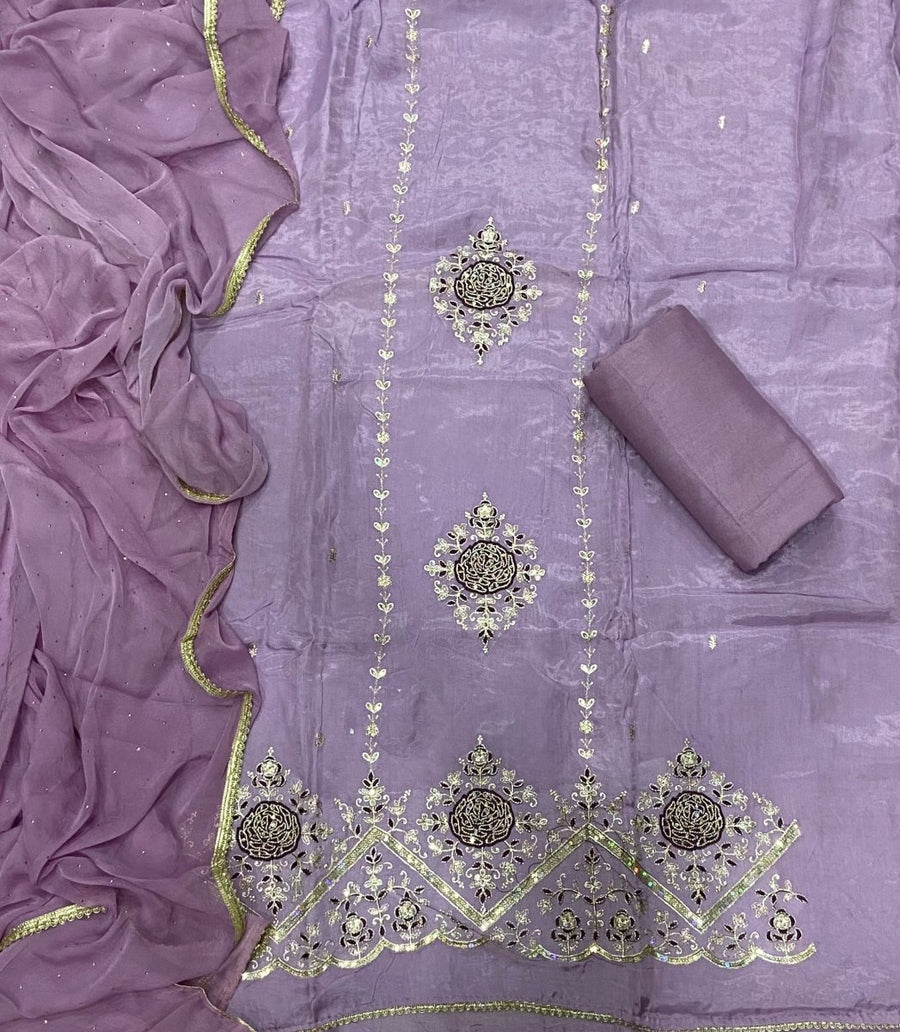 Classy Glass Organza Suit Set with Sequence & Zari Thread Work - Yanchi