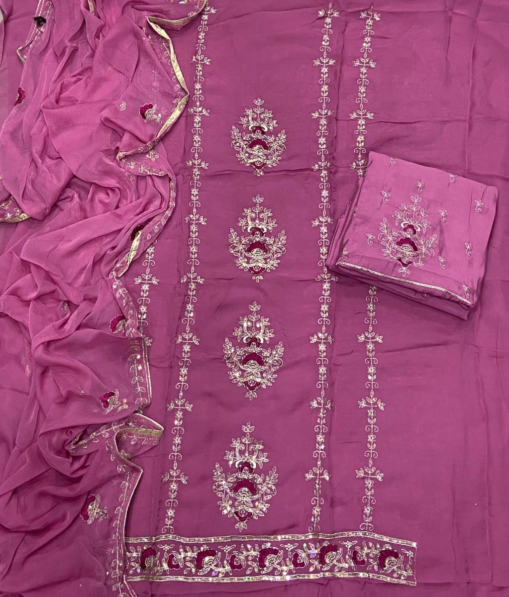 Classy Glass Organza Suit Set with Sequence & Zari Thread Work - Yanchi