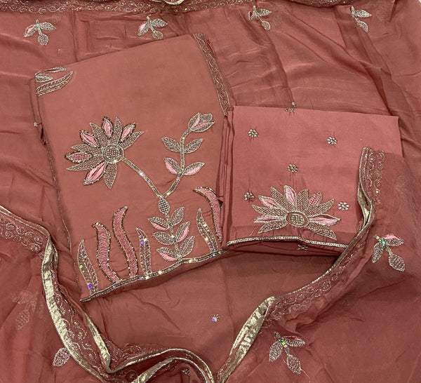 Classy Glass Organza Suit Set with sequence & Zari Thread Work - Yanchi