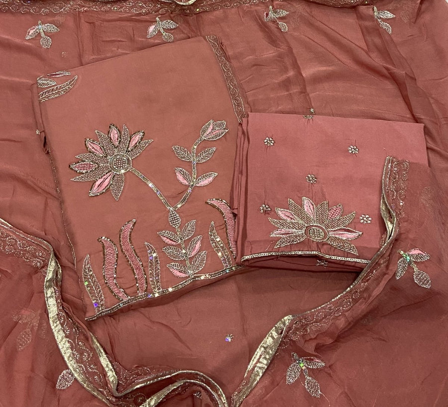 Classy Glass Organza Suit Set with sequence & Zari Thread Work - Yanchi