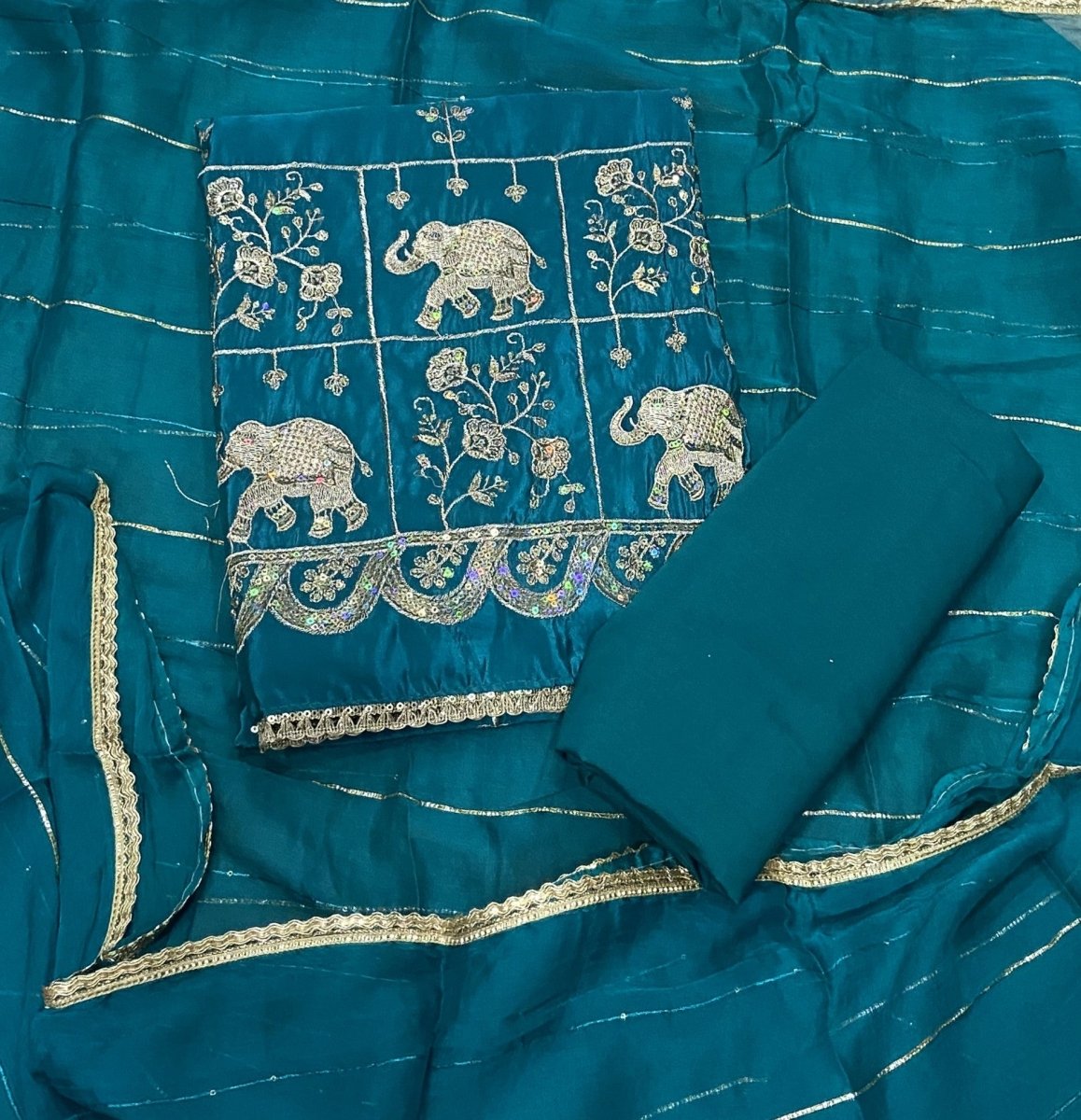 Classy Glass Organza Suit Set with sequence & Zari Thread Work - Yanchi