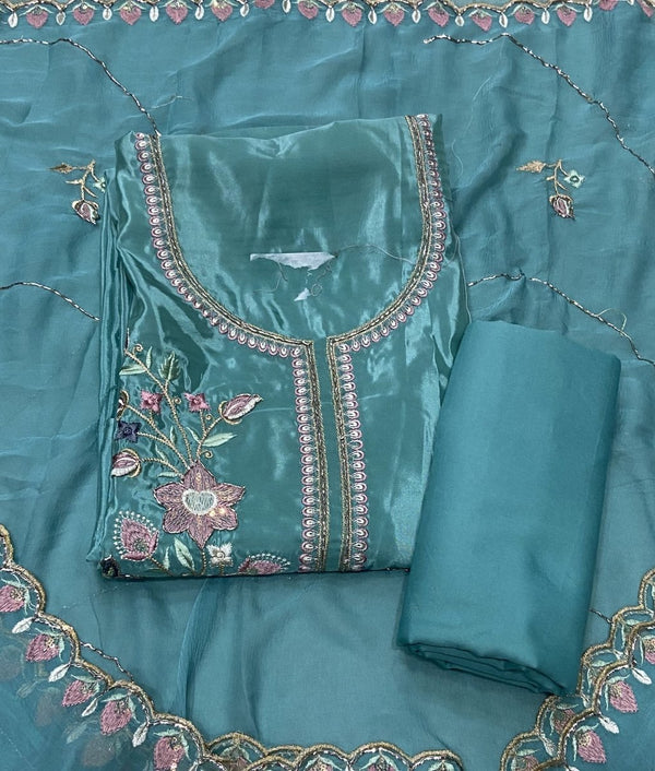 Classy Glass Organza Suit Set with Sequence & Zari Thread Work - Yanchi