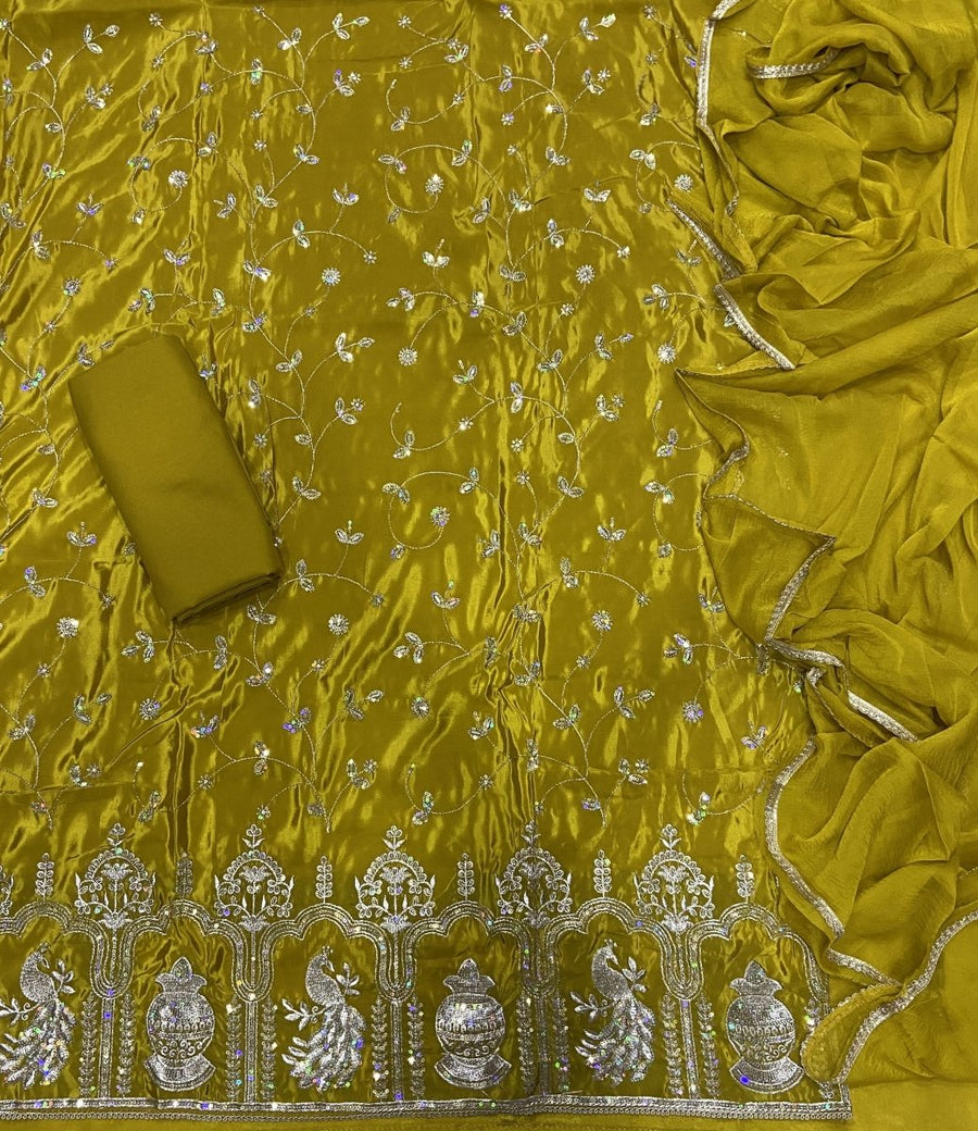 Classy Glass Organza Suit Set with sequence & Zari Thread Work - Yanchi