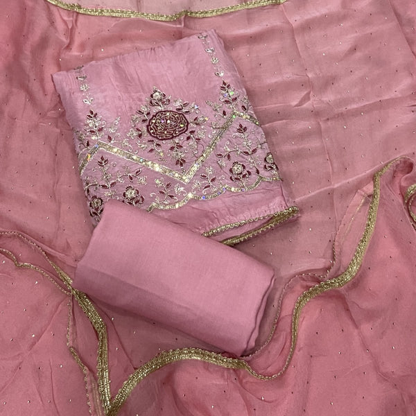 Classy Glass Organza Suit Set with Sequence & Zari Thread Work - Yanchi