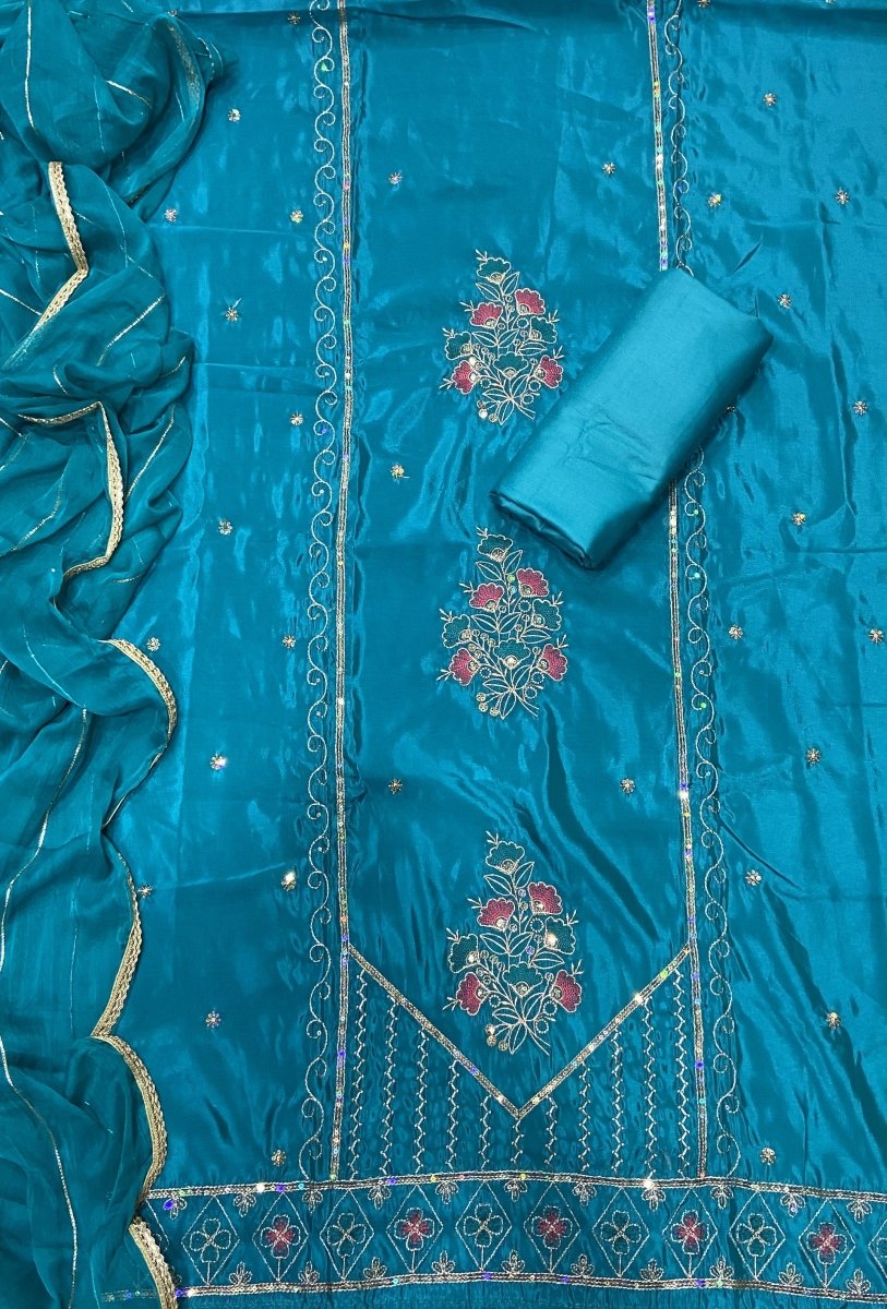 Classy Glass Organza Suit Set with Sequence & Zari Thread Work - Yanchi