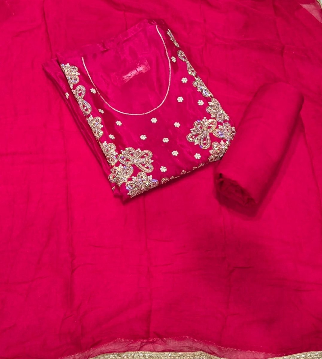 Classy Glass Organza Suit Set with Sequins & Thread Work - Yanchi