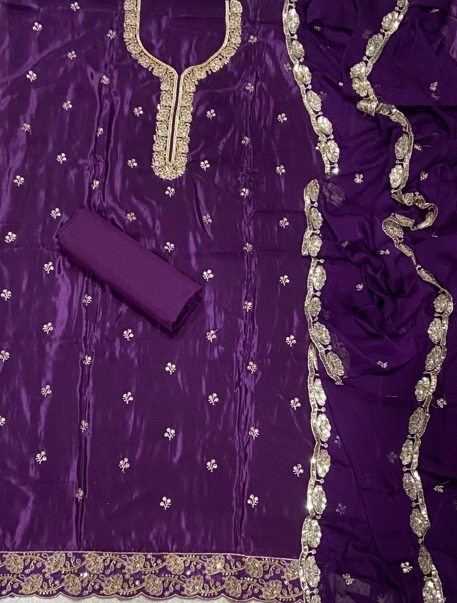 Classy Glass Organza Suit Set with Sequins & Thread Work - Yanchi