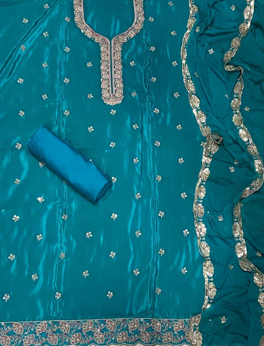 Classy Glass Organza Suit Set with Sequins & Thread Work - Yanchi