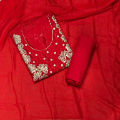 Classy Glass Organza Suit Set with Sequins & Thread Work - Yanchi