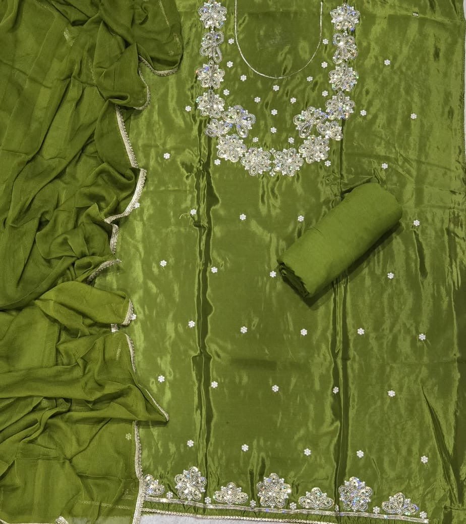 Classy Glass Organza Suit Set with Sequins & Thread Work - Yanchi