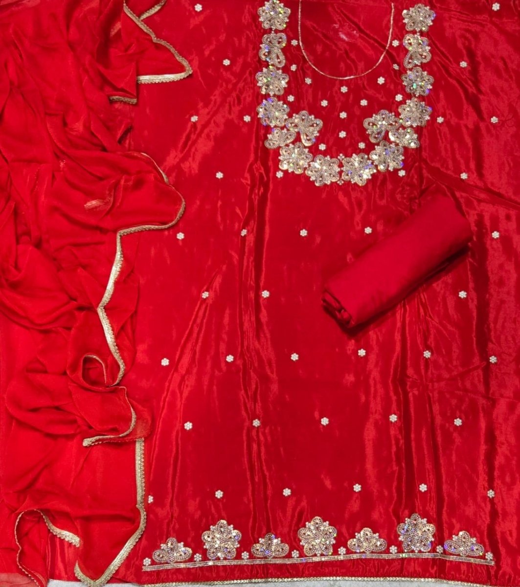 Classy Glass Organza Suit Set with Sequins & Thread Work - Yanchi