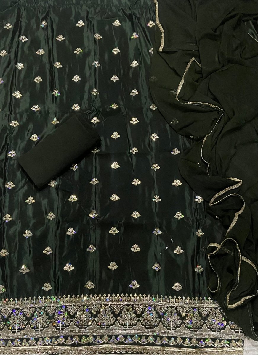 Classy Glass Organza Suit Set with Sequins & Zari Thread Work - Yanchi