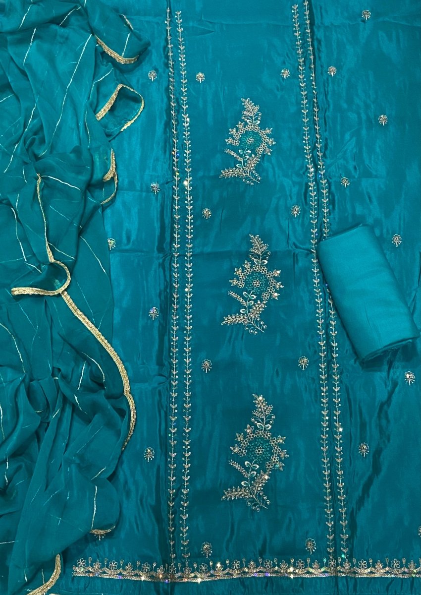 Classy Glass Organza Suit Set with Sequins & Zari Thread Work - Yanchi