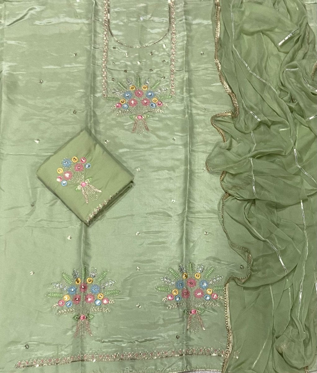 Classy Glass Organza Suit Set with Sequins & Zari Thread Work - Yanchi