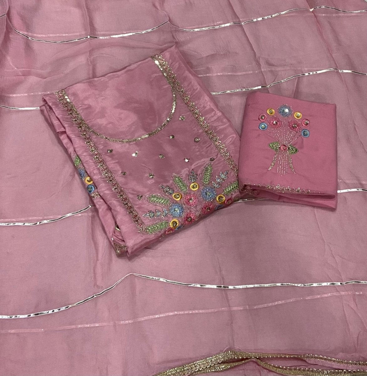 Classy Glass Organza Suit Set with Sequins & Zari Thread Work - Yanchi