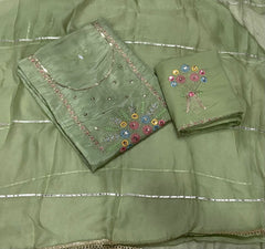 Classy Glass Organza Suit Set with Sequins & Zari Thread Work - Yanchi