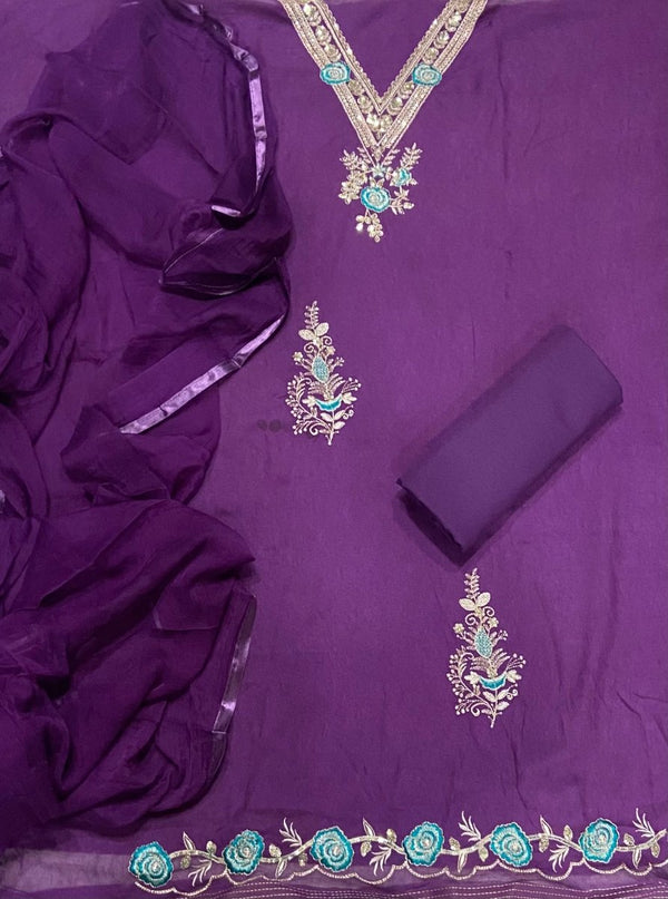 Classy Glass Organza Suit Set with Sequins & Zari Thread Work - Yanchi
