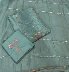 Classy Glass Organza Suit Set with Sequins & Zari Thread Work - Yanchi